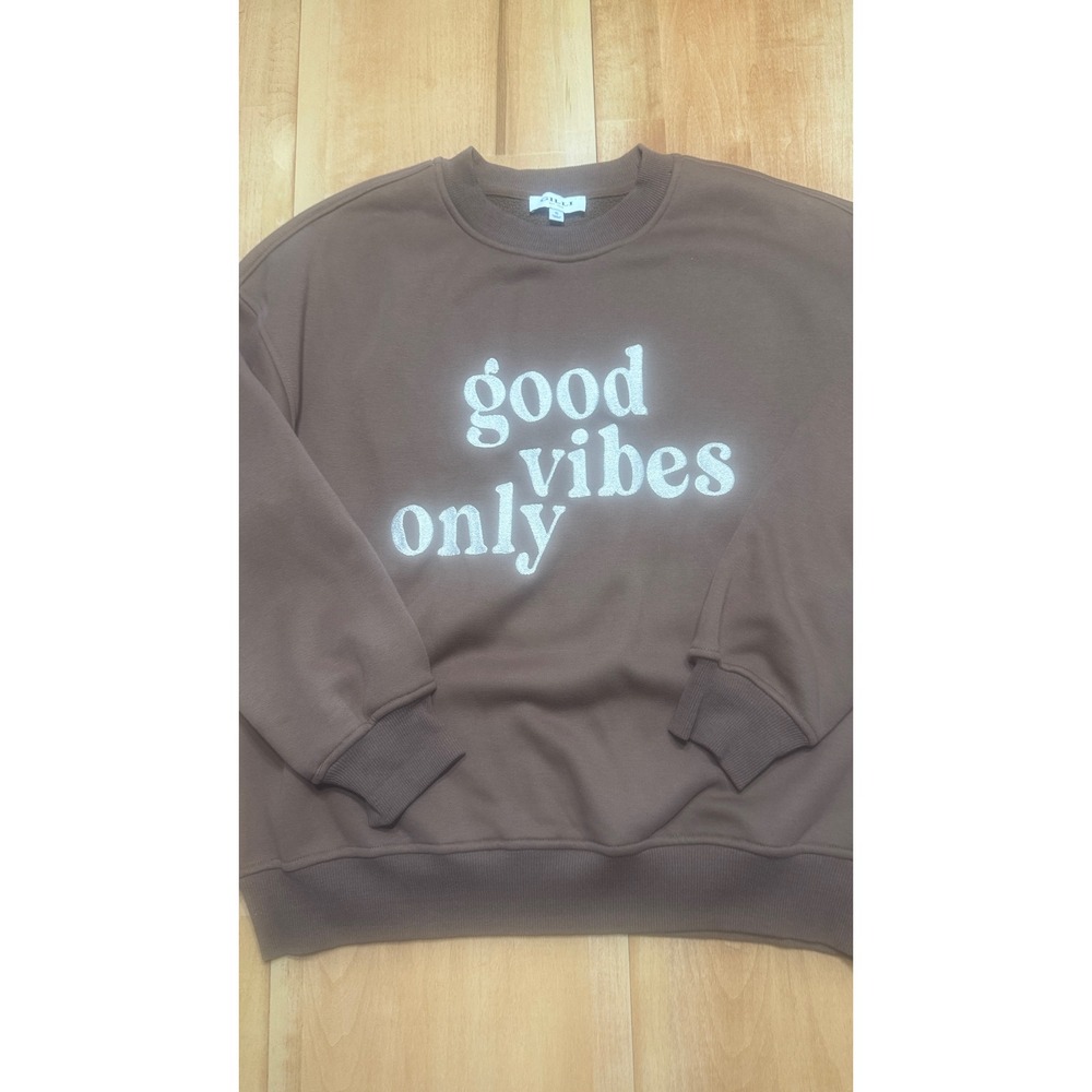 Gilli Womens‎ Brown Good Vibes Only Graphic Sweatshirt Size Small